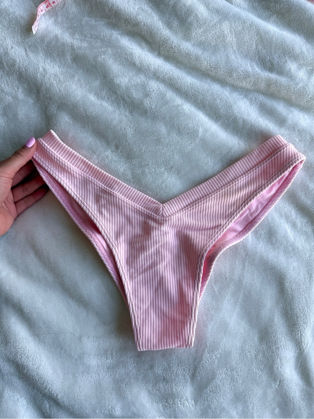 Frankie’s Bikinis Austin Ribbed Cheeky Bikini Bottoms - pink, medium - Picture 4 of 8